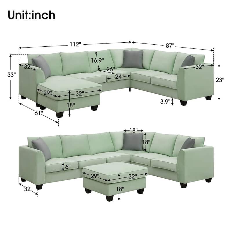 Merax 112*87" Sectional Sofa Couches Living Room Sets 7 Seats Modular Sectional Sofa