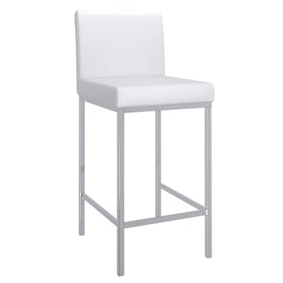 Contemporary Faux Leather and Metal 26" Counter Stool, Set of 4 - White and Chrome