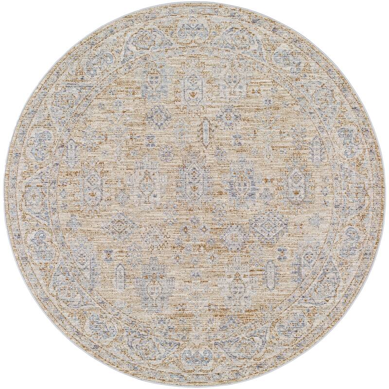 Livabliss Traditional Avant Garde Medallion Area Rug - 5'3" x 5'3" Round - Beige/Slate