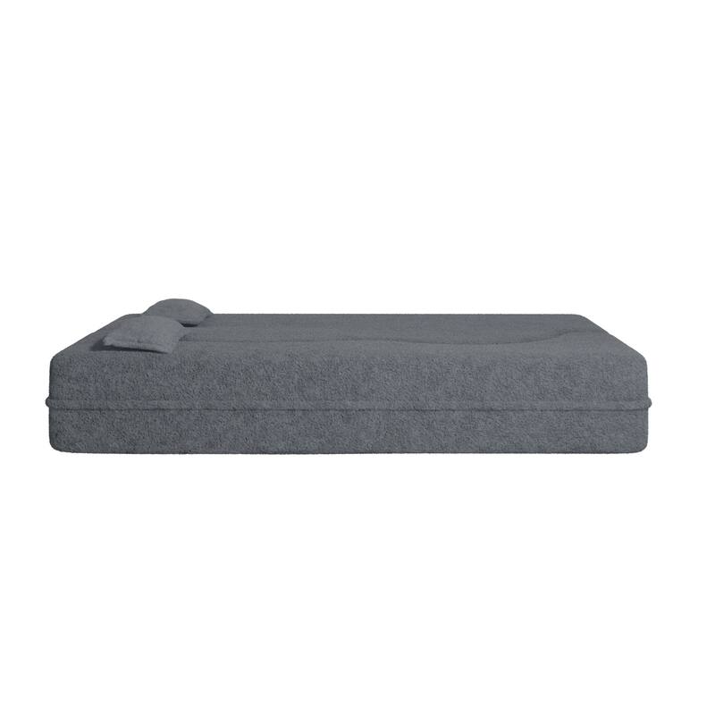 Modern Convertible Teddy Fabric Foam-Filled Sleeper Sofa Bed with 2 Pillows