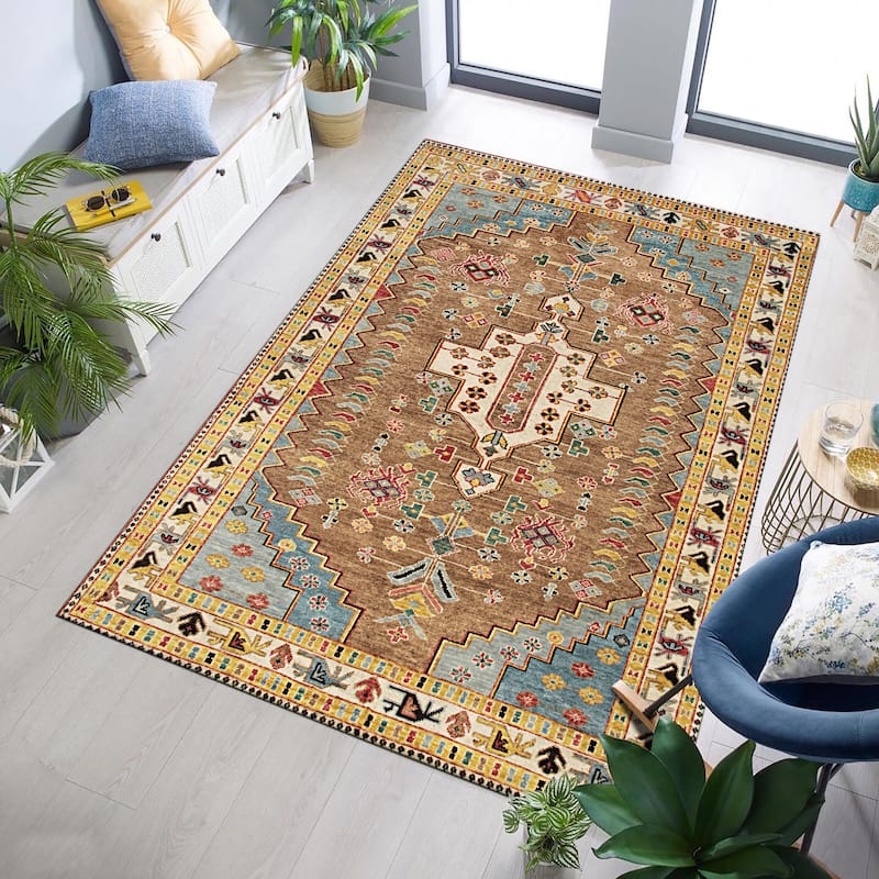 Hand-knotted Wool BROWN Traditional Medallion Traditional Knot Rug - 9' x 12' - BROWN