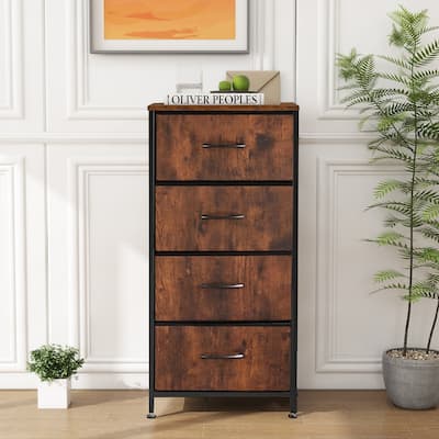4 Drawers Dresser Storage Organizer Unit w/Removable Fabric Bins, Steel Frame Wood Top