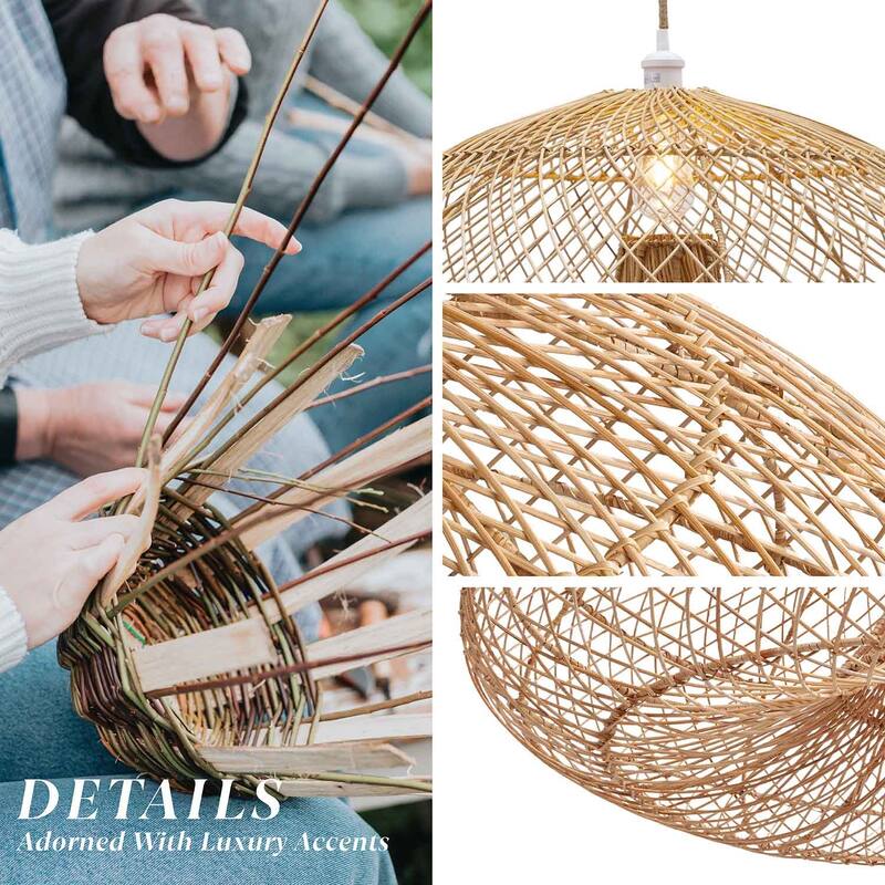 Abyssal Rattan Pendant Light - Natural Large Globe Handwoven Hanging Light For Modern, Transitional, Farmhouse Room Decor