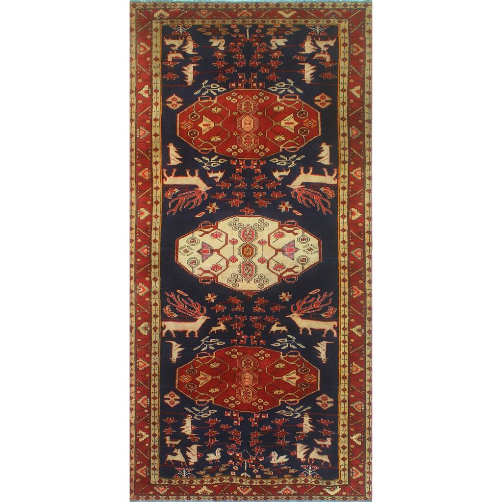 Fine Vintage Distressed Neelab Navy/Red Runner - 4'10" x 10'4"