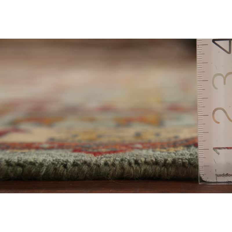 Tribal Green Geometric Heriz Serapi Area Rug Hand-Knotted Wool Carpet - 7'11"x 9'10"
