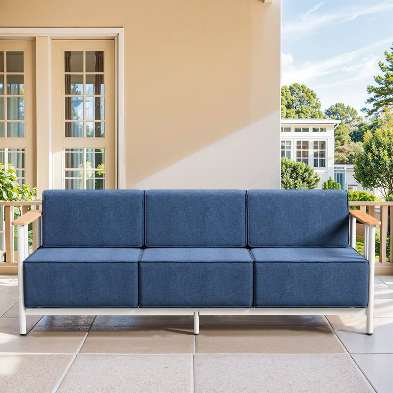 Pocassy Sofa Chair Funiture Set - White & BLue Cushion - 1PC 3-Seat Sofa