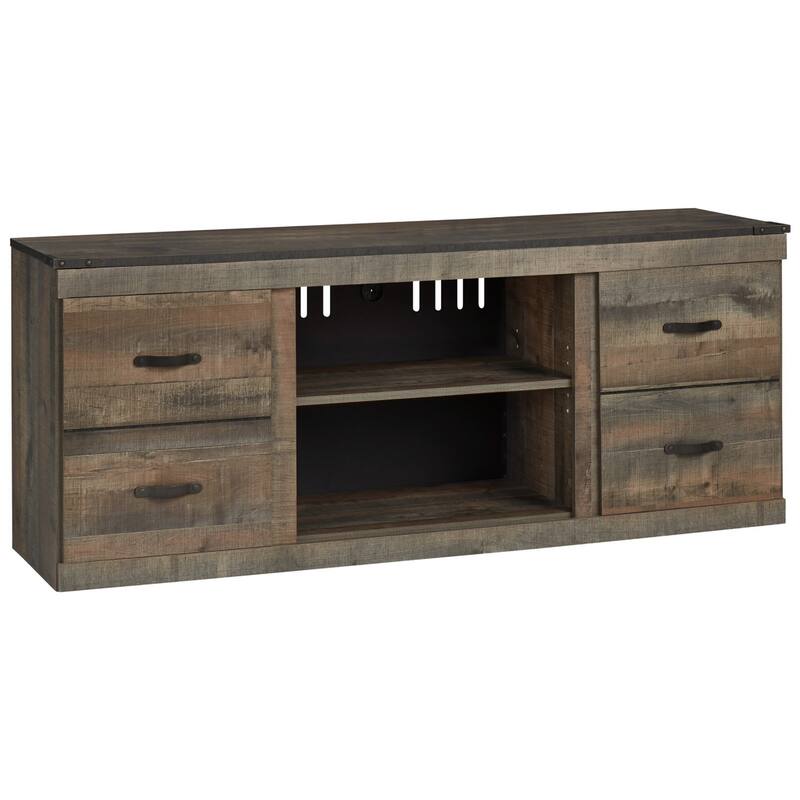 60 Inch Wood TV Media Entertainment Console, 3 Shelves, Metal Rivet, Brown