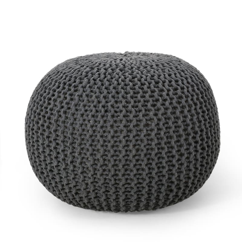 Nahunta Modern Knitted Cotton Round Pouf by Christopher Knight Home - Gray