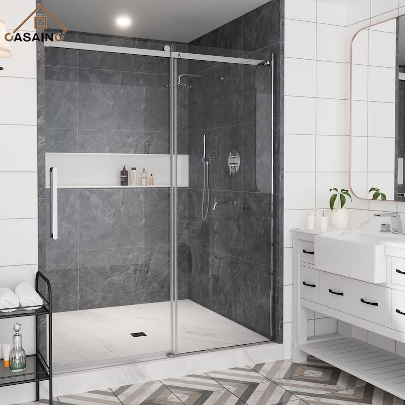 CASAINC 48"/60"W x 76" Sliding Frameless Shower Door with SGCC certification