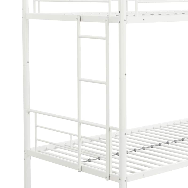 White Twin over Twin Metal Bunk Bed with Ladder