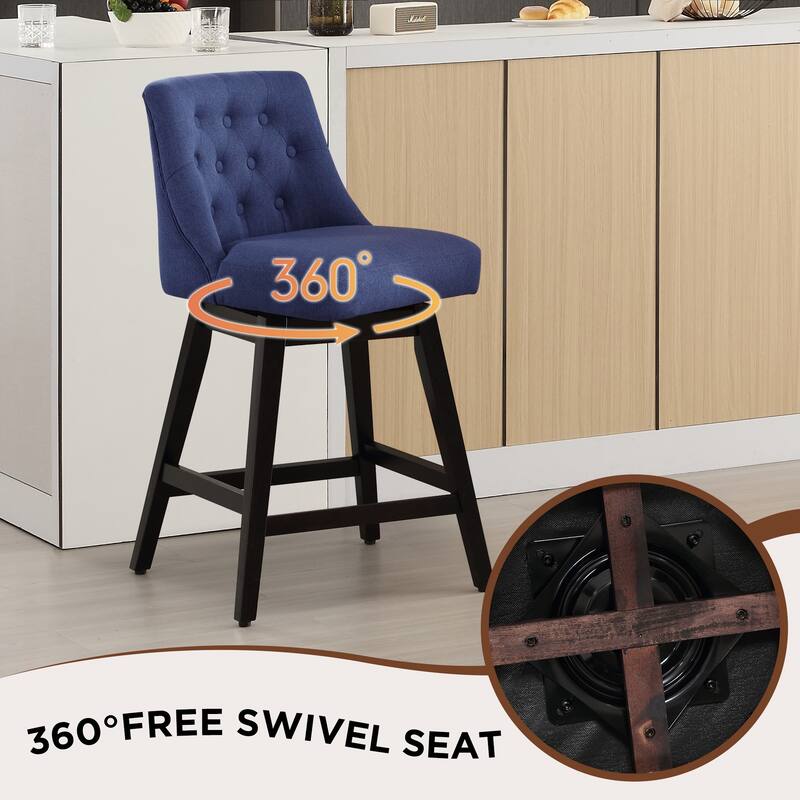 26"/29" Upholstered Swivel Counter and Bar Height Stools Solid Wood Frame (Set of 2)