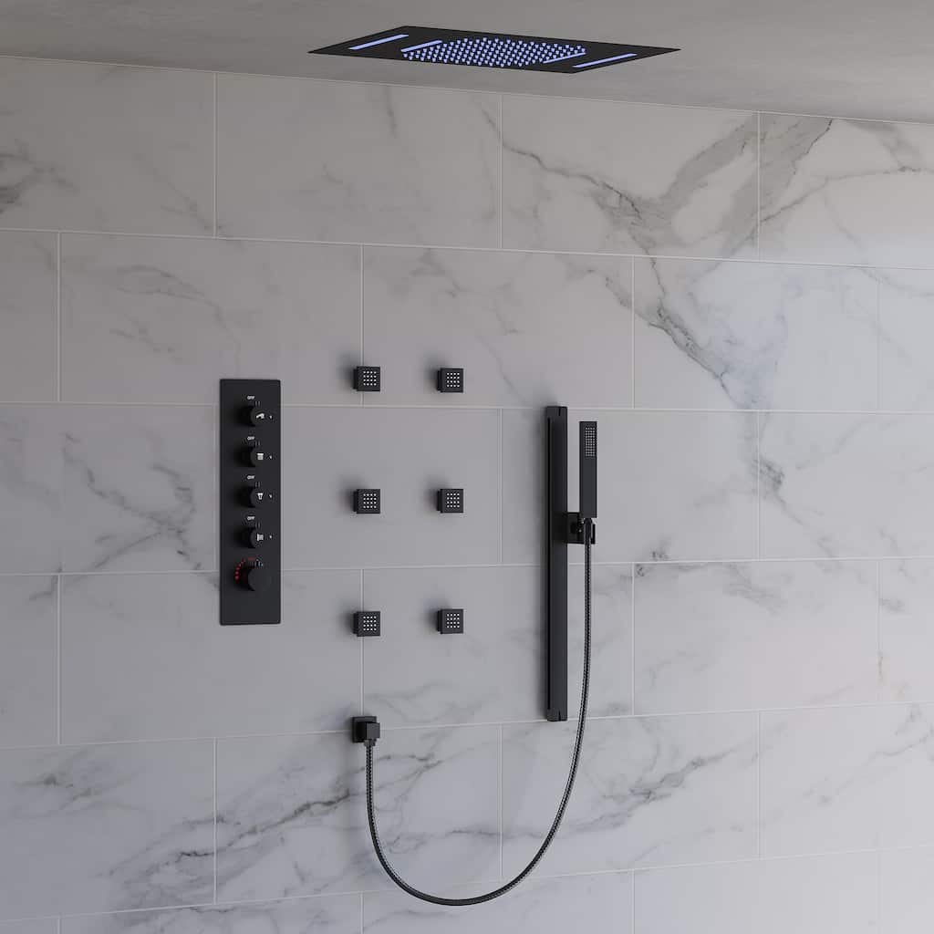 64 Color LED Mood Lighting Thermostatic Shower System with Slide Bar, 23" x15" Bathroom Shower Faucet Set - 22"x15"