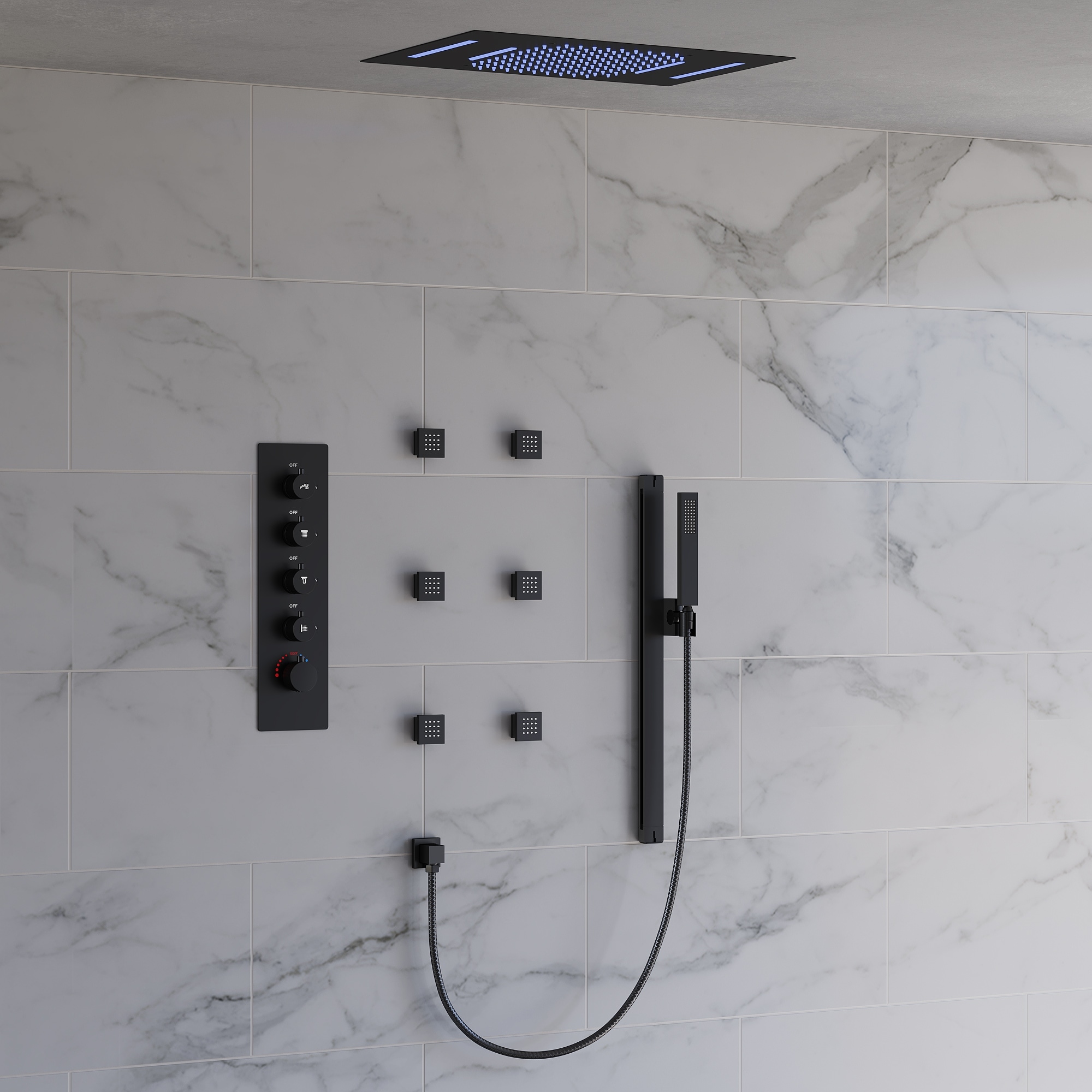 64 Color LED Mood Lighting Thermostatic Shower System with Slide Bar, 23" x15" Bathroom Shower Faucet Set - 22"x15"