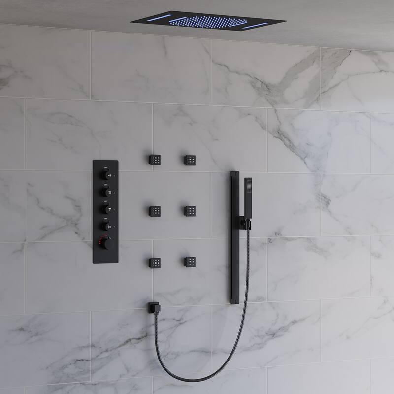 Multi-Function Thermostatic Shower System – Rainfall, Waterfall, Body Jets & LED Smart Control - 15*23