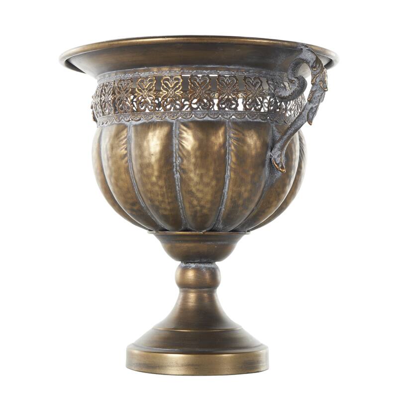 Metal Urn Shaped Decorative Vase with Hammered Details and Cut Outs - Bronze - Roche River Decor