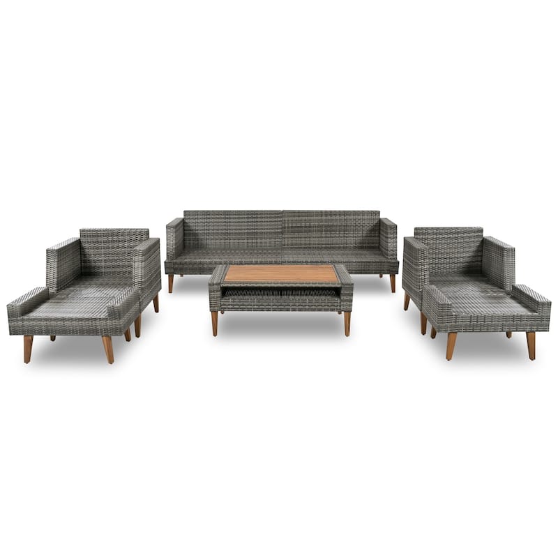 6-Piece PE Rattan Sofa Set with Cushions and Coffee Table