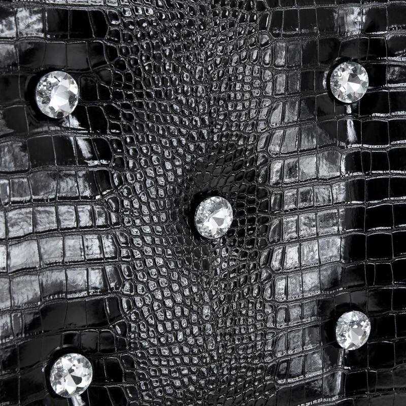 Set of 2 Retro Alligator Skin Upholstered Dining Chairs with Crystal Buckle Design & Faux Leather