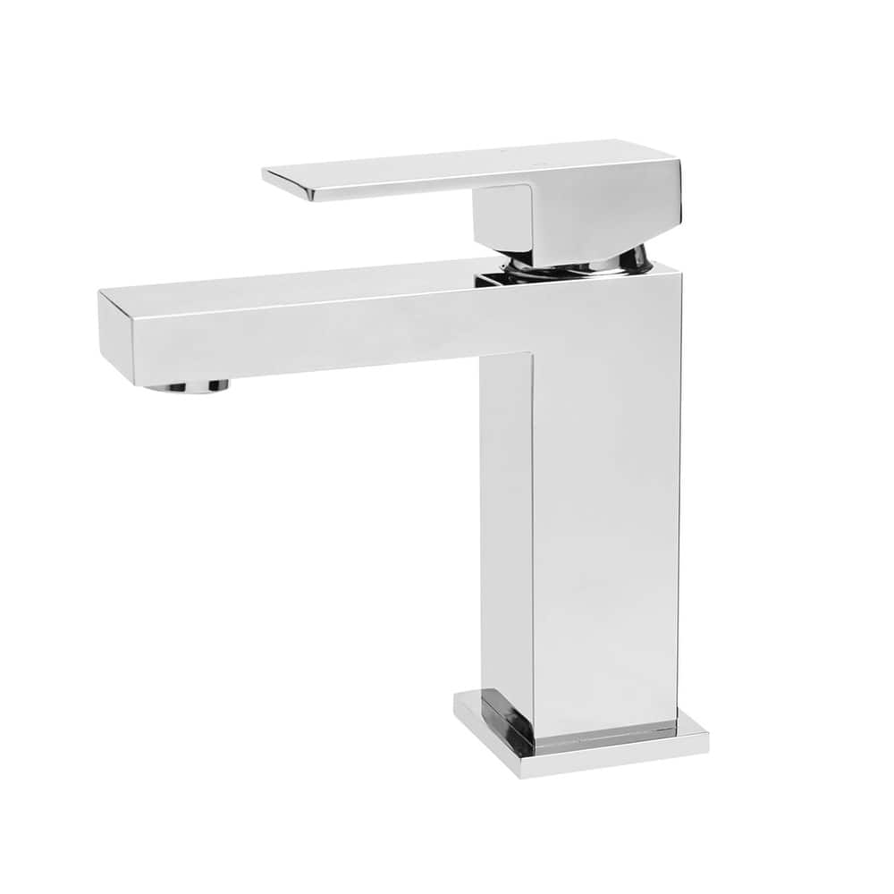 Modern Single Hole Bathroom Faucet, Solid Brass Square Sink Faucet with Pop-Up Drain and Water Supply Hoses