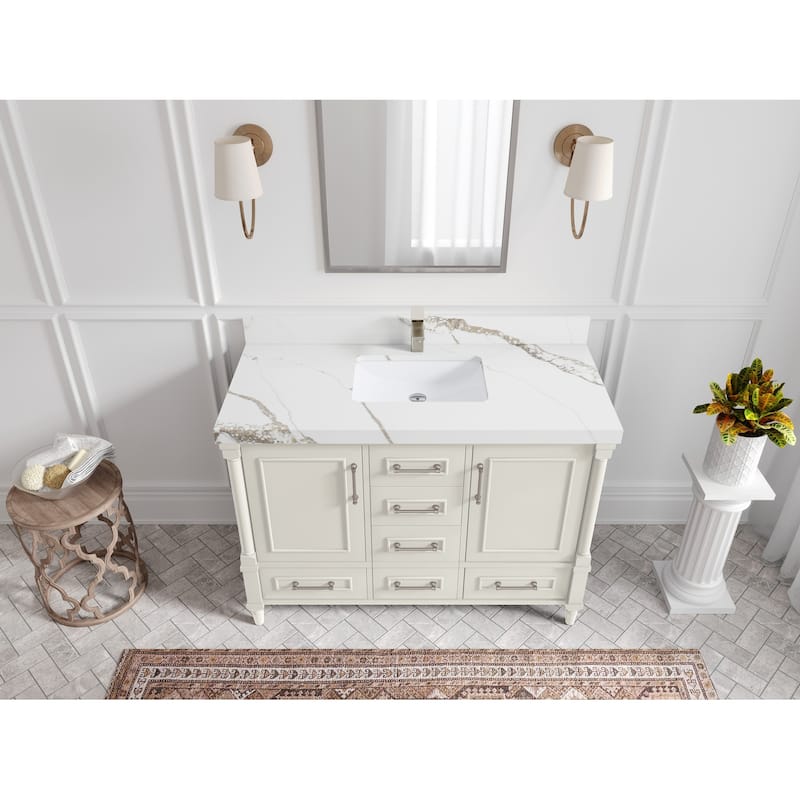 Willow Collections 48 in. W x 22 in. D Aberdeen Single Bowl Sink Bathroom Vanity with Countertop - 2" Calacatta Gold - Ivory