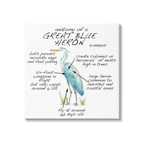 Stupell Industries Great Blue Heron Bird Learning Diagram Wildlife Facts Canvas Wall Art, Design by Dishique