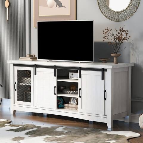 TV Stand for TV up to 65in with 2 Barn-style Doors Open Style Cabinet