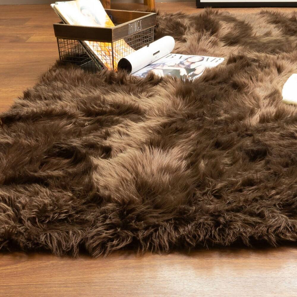 Faux Fur Fluffy Shag Rug Long Pile NonSkid Furry 8' x 10' Dark Brown