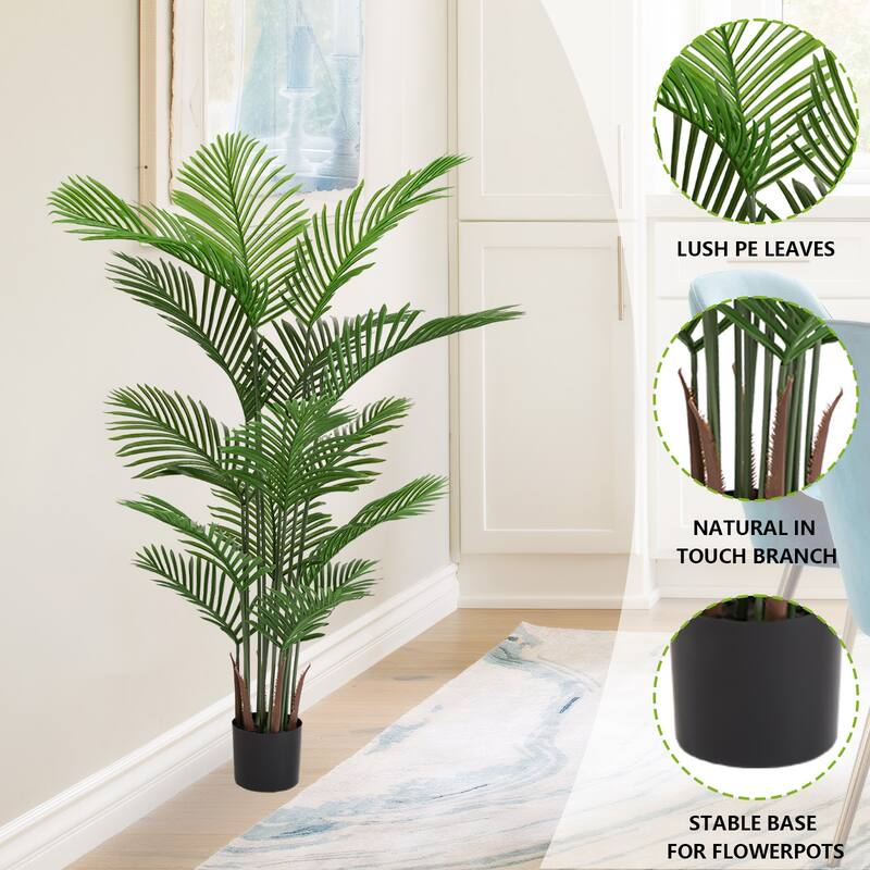 Artificial Areca Palm Plant, 5.2ft Tall Faux Tropical Dypsis Lutescens Tree in Pot, 2pcs/set