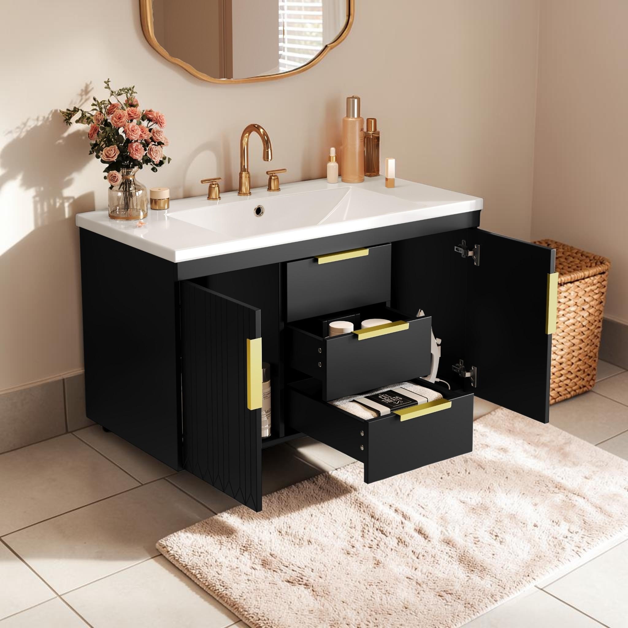 36 Inch Floating Bathroom Vanity with Sink, Wall Hung Cabinet with
