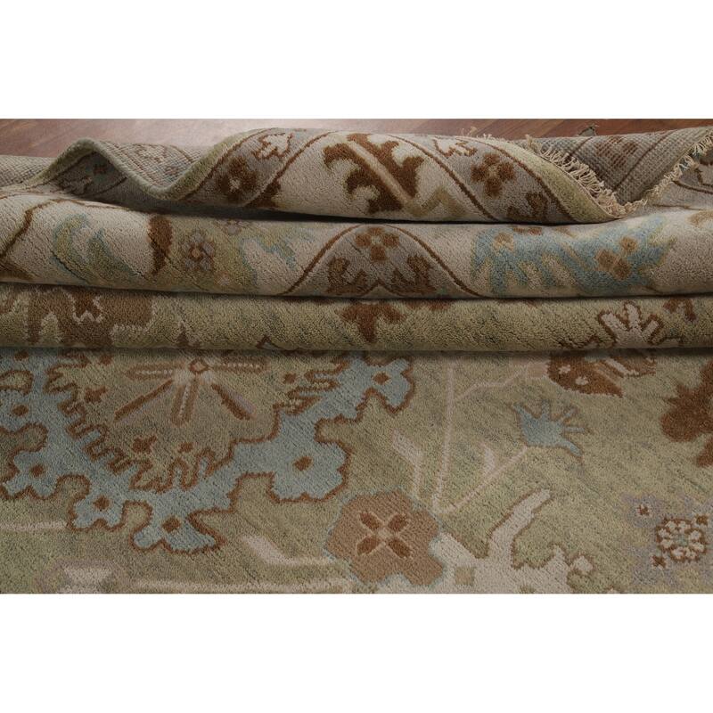 Light Green Oushak Indian Area Rug Handmade Wool Carpet - 9'0" x 11'11"