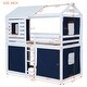 preview thumbnail 13 of 36, Playhouse Design Twin Size Bunk Wood House Bed with Tent, Blue+White