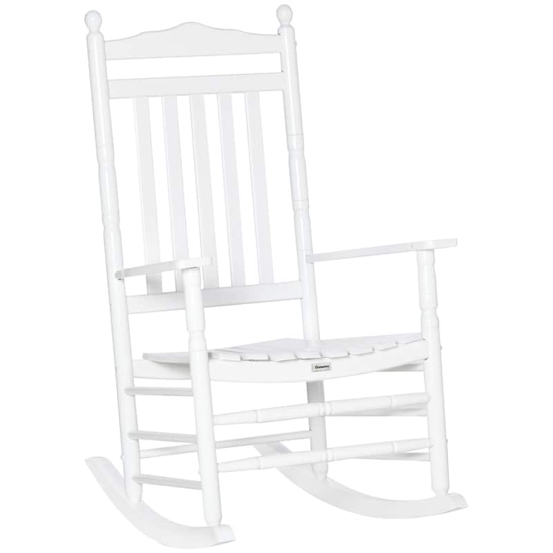 Outsunny Outdoor Rocking Chair Set of 2, Patio Wooden Rocking Chair with Smooth Armrests, High Back for Garden, Balcony, Porch - White