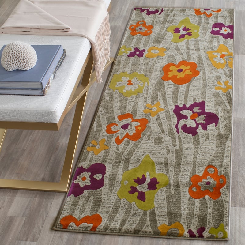 SAFAVIEH Porcello Juliana Modern Rug - 2'4" x 6'7" Runner - Light Grey/Purple