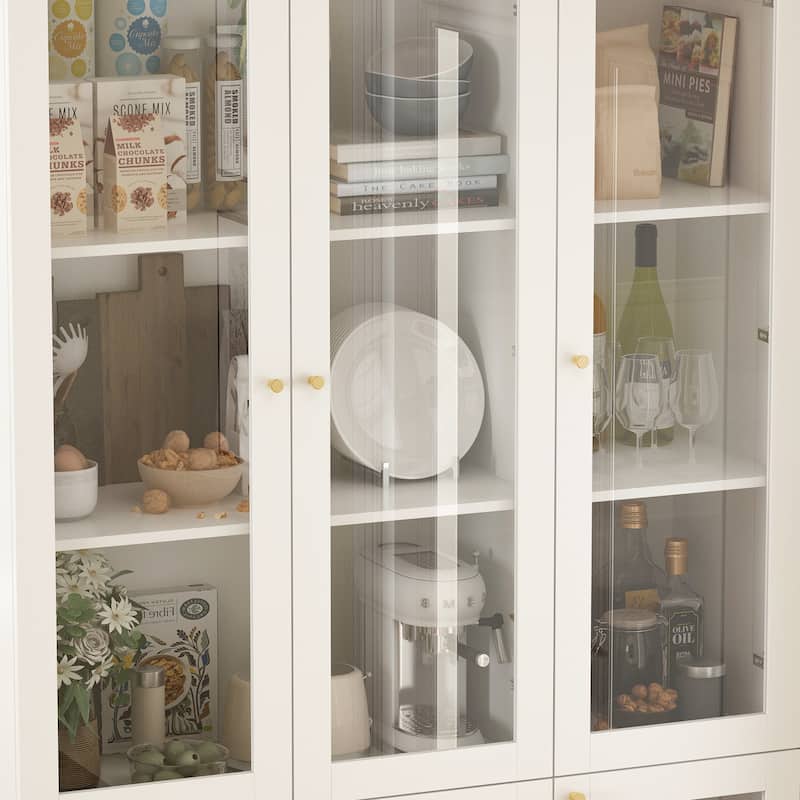 78.7"Tall Bookshelf Bookcase with 6 Glass Doors& 4 Shelves,White - 78.7"H