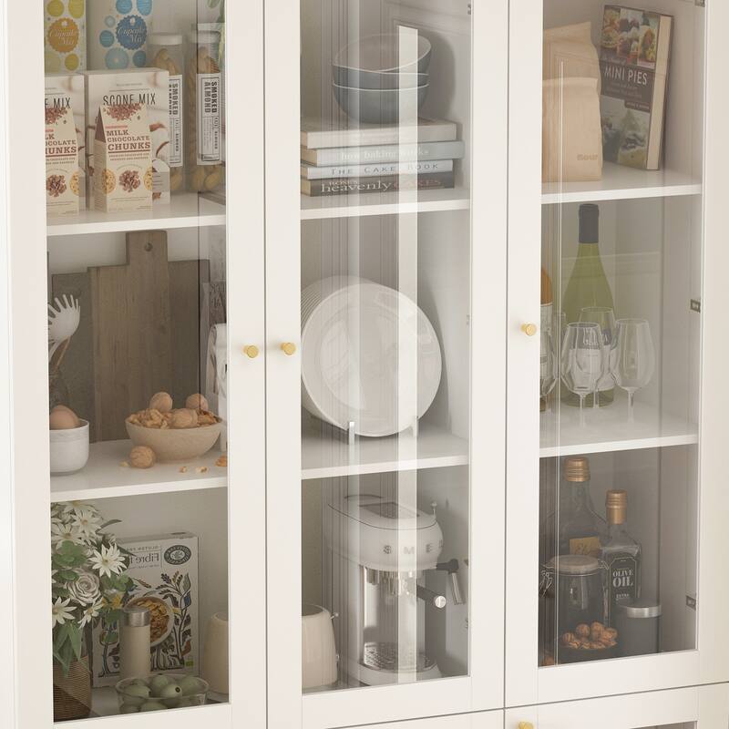 Tall Bookshelf Bookcase with 6 Glass Doors&Gold conical handle,White - 78.7"H