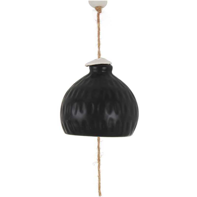 Black Ceramic Handmade Bell Windchime with Cascading White Disks