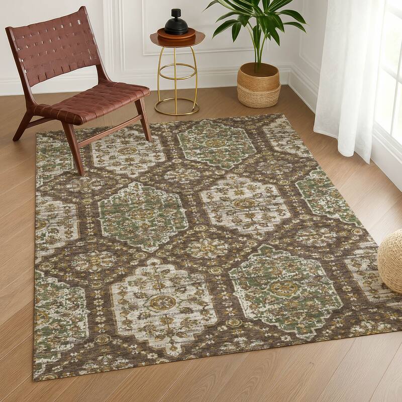 Machine Washable Indoor/ Outdoor Traditional Kiowa Chantille Rug