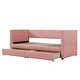 preview thumbnail 6 of 9, Upholstered Twin Size Daybed with Storage for Living Room, Corduroy Fabric Wooden Bedframe w/2 Drawers & Wood Slat Support, Pink