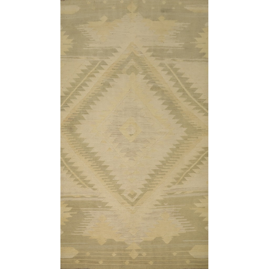Hand Woven Oriental 100% Wool Carpet Southwestern Tribal Beige & Ivories Kilim Area Rug - 8' 3'' X 4' 10''