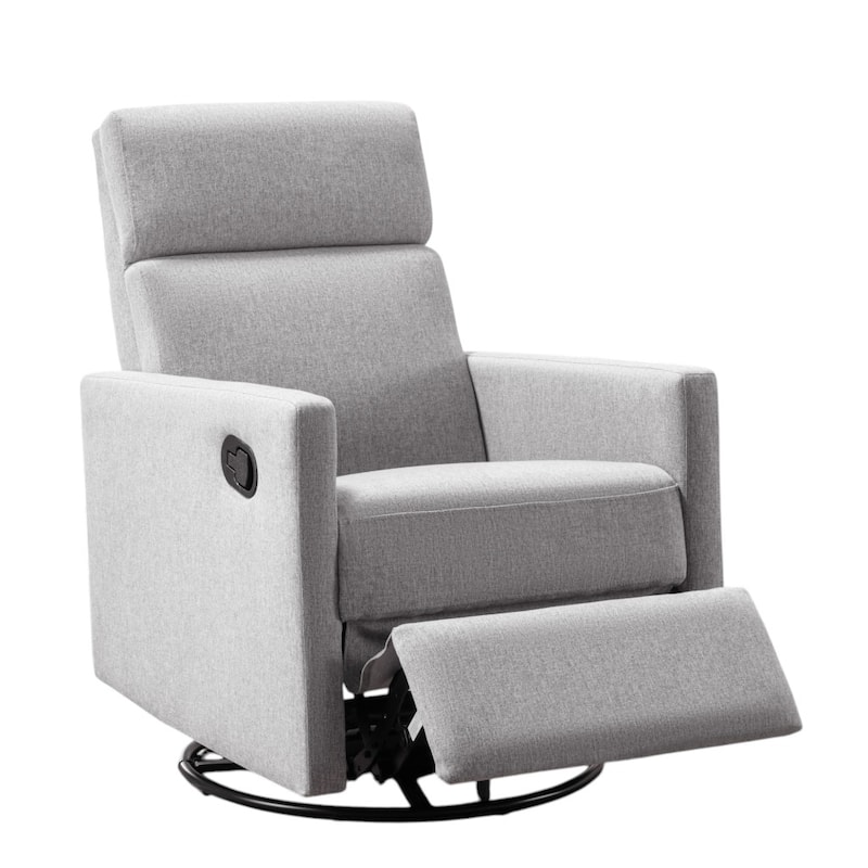 HomeRoots 26" Gray Tufted Linen Gliding Swivel Manual Rocker Recliner