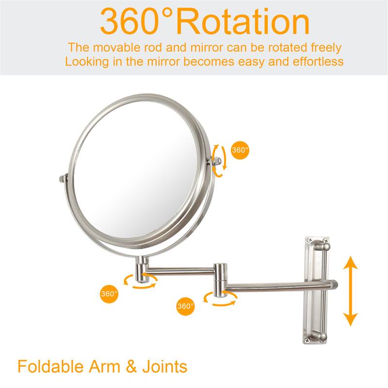 10x Magnifying Wall Mounted Mirror Finish Satin Nickel Finish