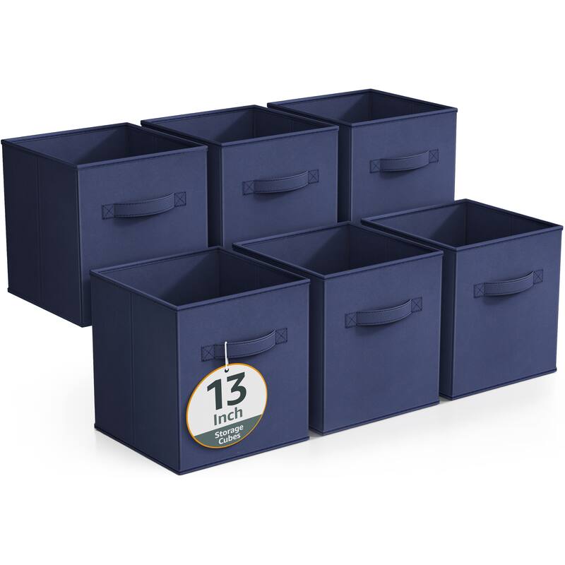Sorbus Fabric Storage Bins 13" Foldable Cubes With Handles For Pantry, Cubbies, Toy And Closet Shelving Organization - 6Pk - Navy Blue