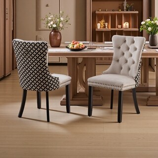 37.4"H Set of 2 Velvet Tufted Dining Chairs with Wood Legs & Nailhead ...