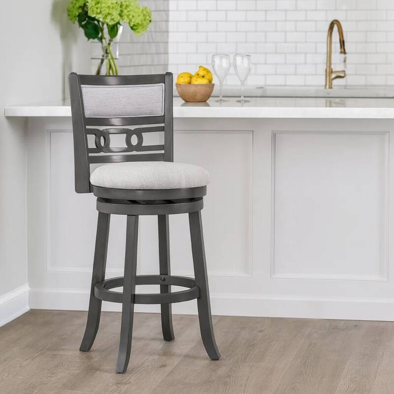 Matt 24 Inch Swivel Counter Strool, Cushioned Seat and Backrest, Mist Gray