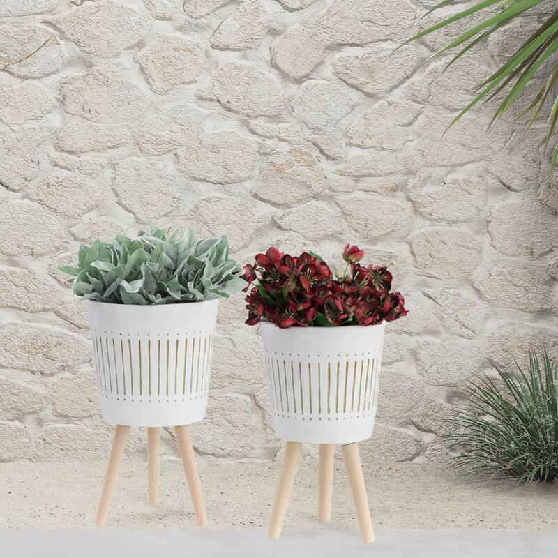 Sagebrook Home Elegant Magnesia and Beech Wood Planters - Perfect Home & Garden Accent