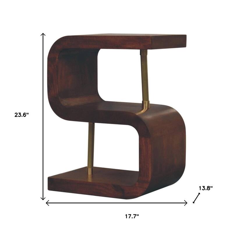 HomeRoots 24" Chestnut And Gold Solid Wood Curved Nightstand