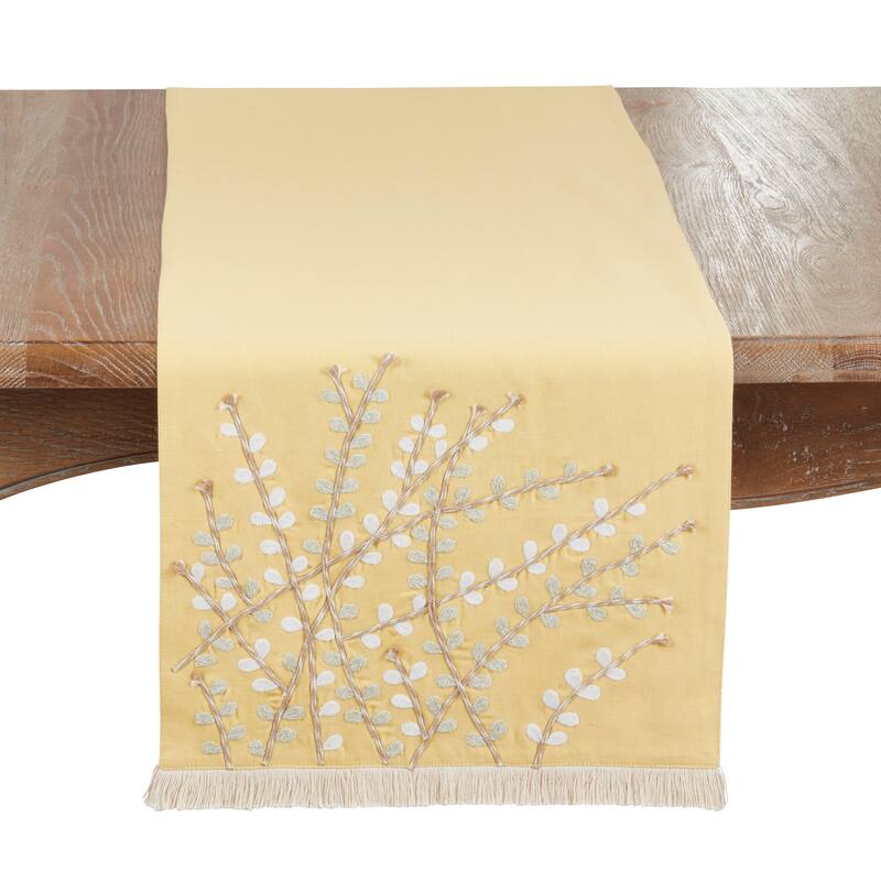 Embroidered Botanical Table Runner - Lined Decorative Table Runner with Fringe for Dining & Console Tables, 16"x72" - 16"x72" - Yellow