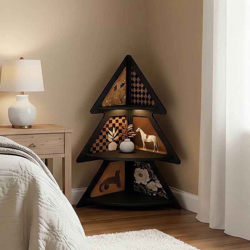 3-Tier Corner Shelf - Christmas Tree Shaped Accent Display Stand - 3 Tier