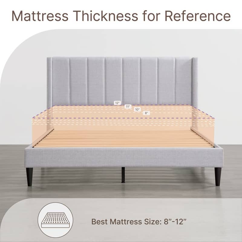 Eleanor Upholstered Platform Bed Frame with Vertical Stripe Headboard