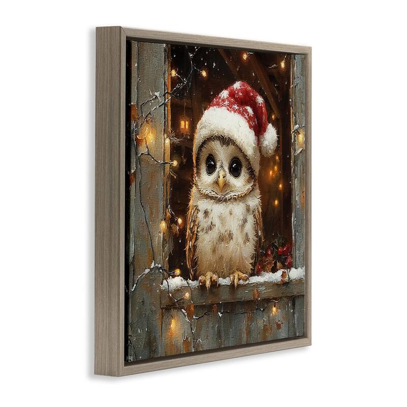 Stupell Festive Owl with Holiday Lights Framed Floater Canvas Wall Art Design By Riley B