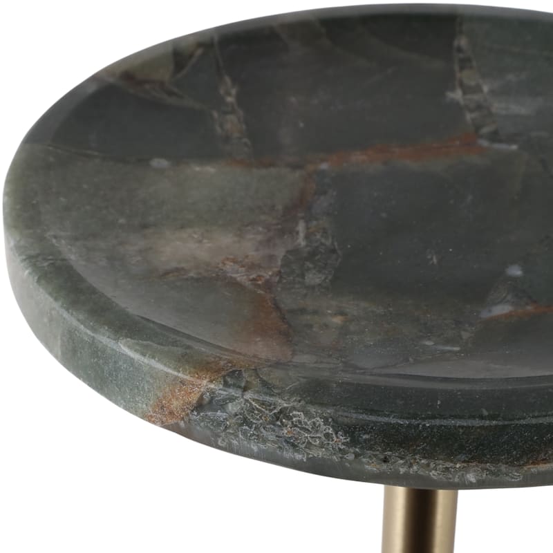 Stone Metal Side Table Modern Round Top Pedestal Base - 24" Green - 24.0"